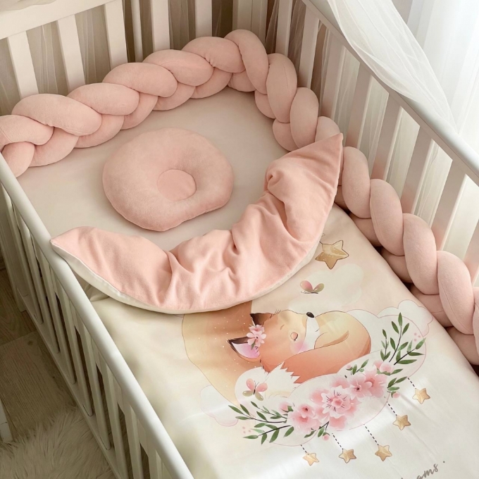 Set lenjerie pentru Patut Bebe din 6 piese Vlupe roz (3)